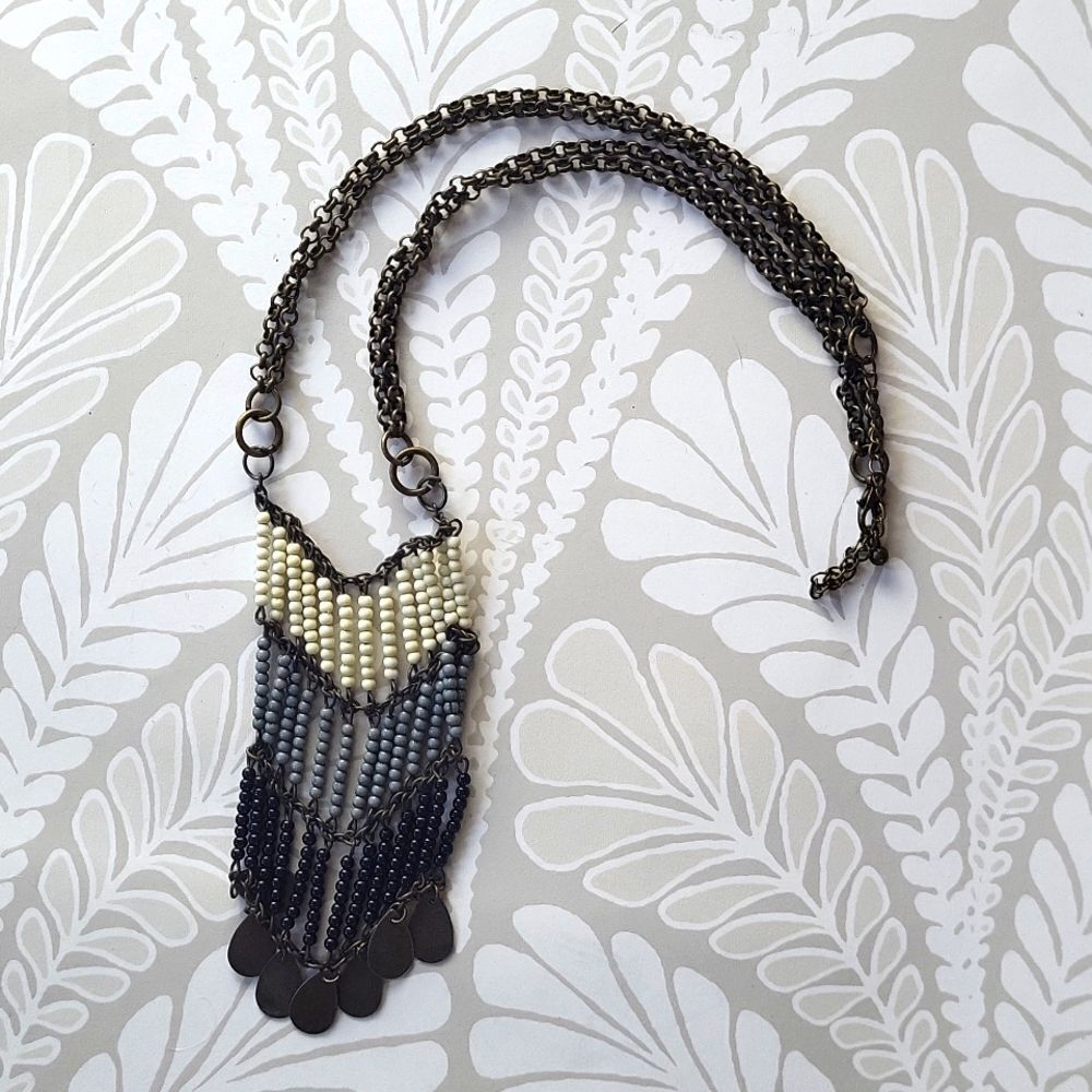 Vintage Beaded Fringe Necklace